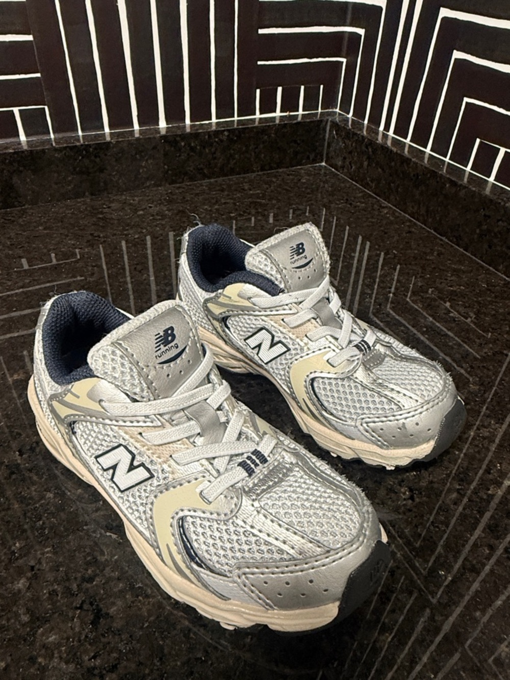 New Balance Kids Silver and Cream Athletic Sneakers